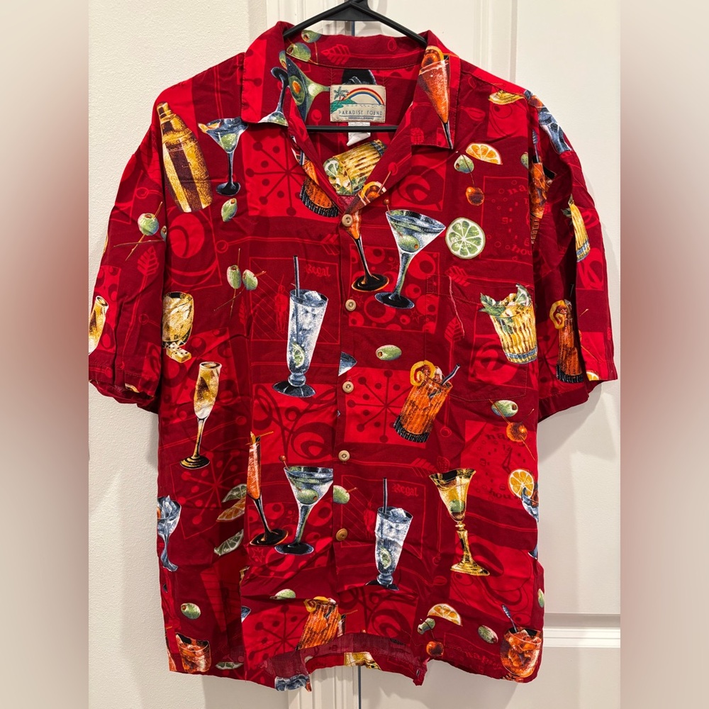 Vintage Paradise Found Happy Hour Cocktail Hawaiian Shirt - Sz: XL
